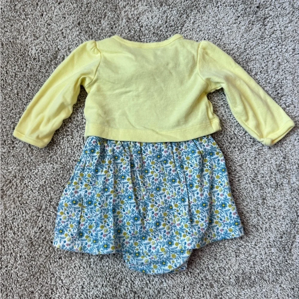 Carter’s Baby Girl Floral Dress Bodysuit with Yellow Cardigan - Size 3 Months